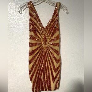 Fashion Nova Radiant Gold and Brown Backless Dress